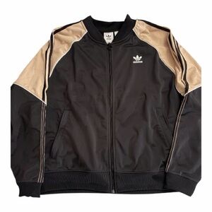 Adidas Men's Black Jacket with Tan Accents